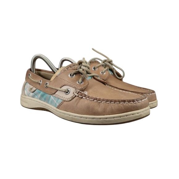 Sperry Shoes Womens 7.5 Topsider Boat Deck Leather Two Eye Plaid Preppy Casual - Picture 1 of 12